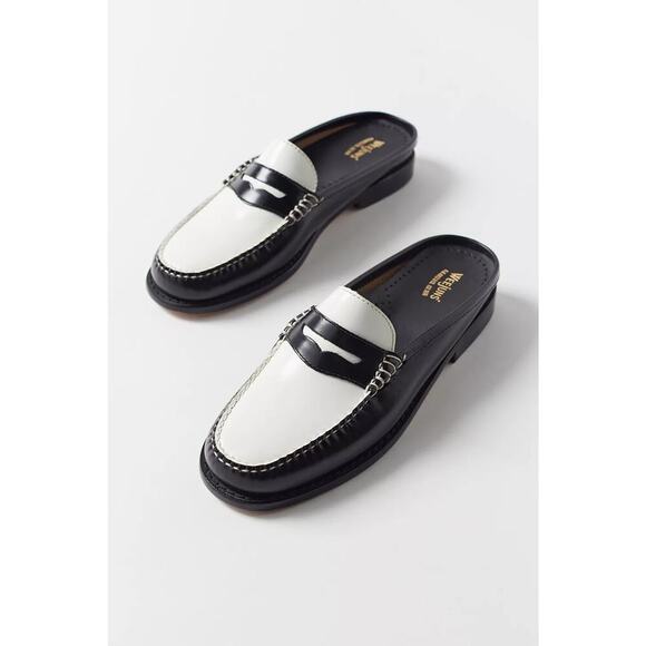 G.H. Bass & Co. Shoes - Weejuns Black White Leather Wynn Mule Slip On Preppy Classic Loafers Size 6.5